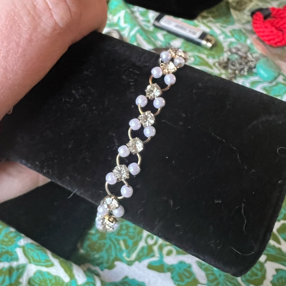 Faux diamond and pearl tennis bracelet